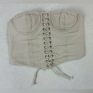 ISALIS Corset Lace-Up Crop Tank Top V-Neck Cream Khaki Sz Small